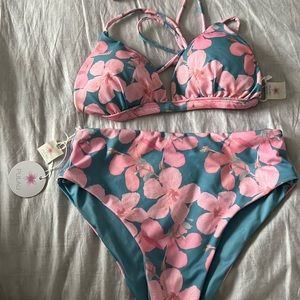 NWT Pulau Teal/Pink Hibiscus Bikini